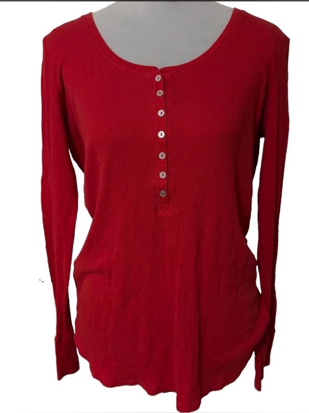 Victoria's Secret Red Ribbed Long Sleeve Henley Pajama Shirt Top sz large